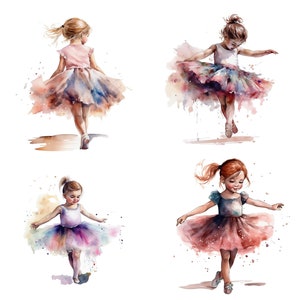 Little Ballerina Watercolor Clipart Bundle, Transparent PNG, Cute Girls ...
