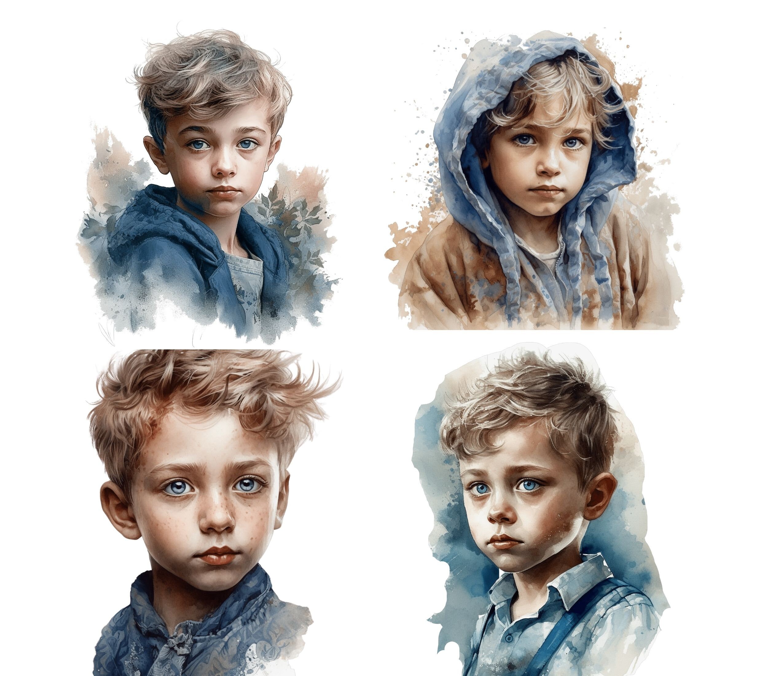 Little Boy Watercolor Clipart Bundle, Transparent PNG, Digital Download ...