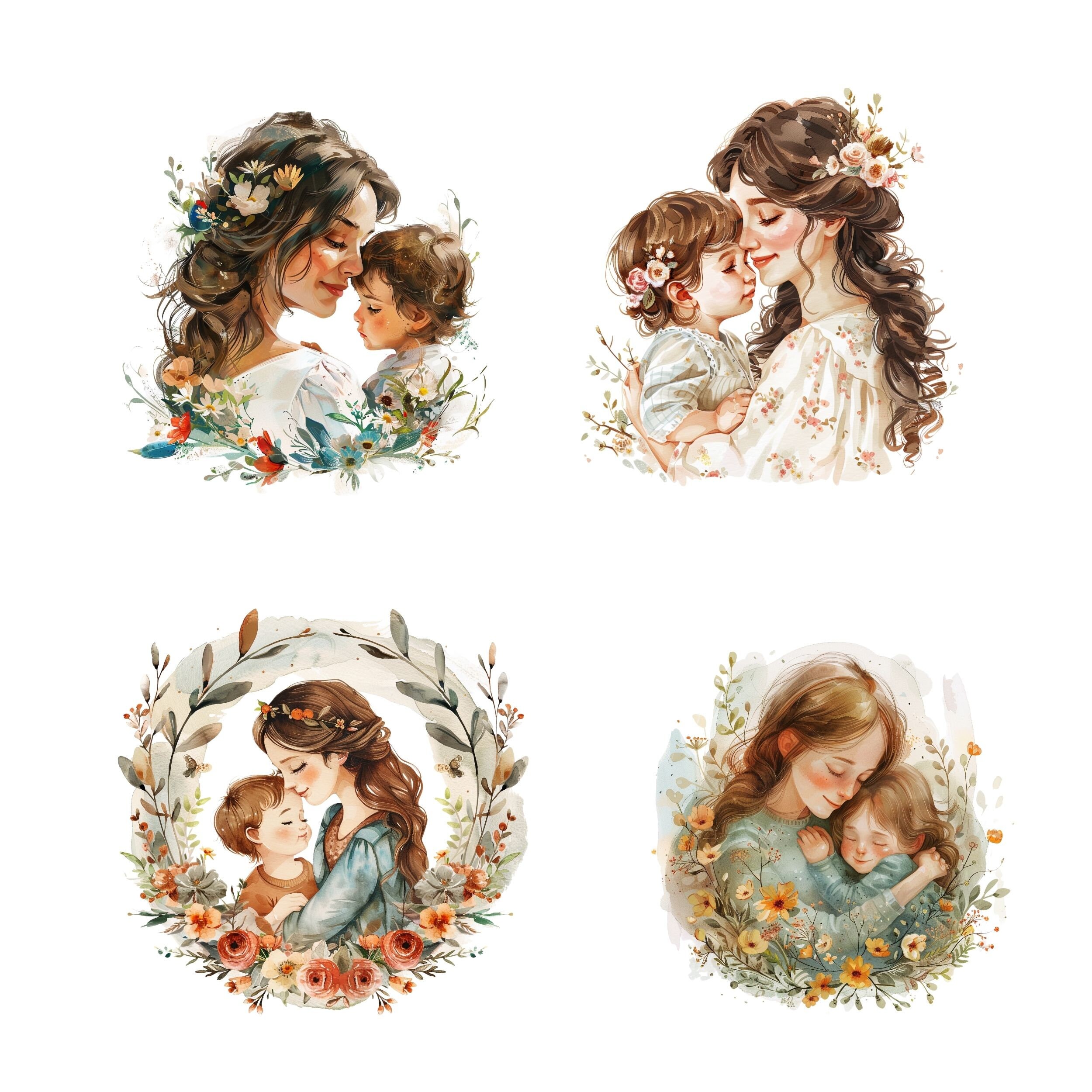 Mom and Baby Watercolor Clipart Bundle, Transparent PNG, Digital ...