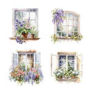 Spring Floral Window Watercolor Clipart Bundle, Transparent PNG ...