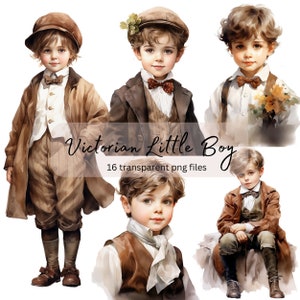 Viktorianische Vintage kleiner Junge Aquarell Clipart Bundle, transparentes PNG, digitaler Download, Card Making Scrapbook Junk Journal kommerzielle Nutzung
