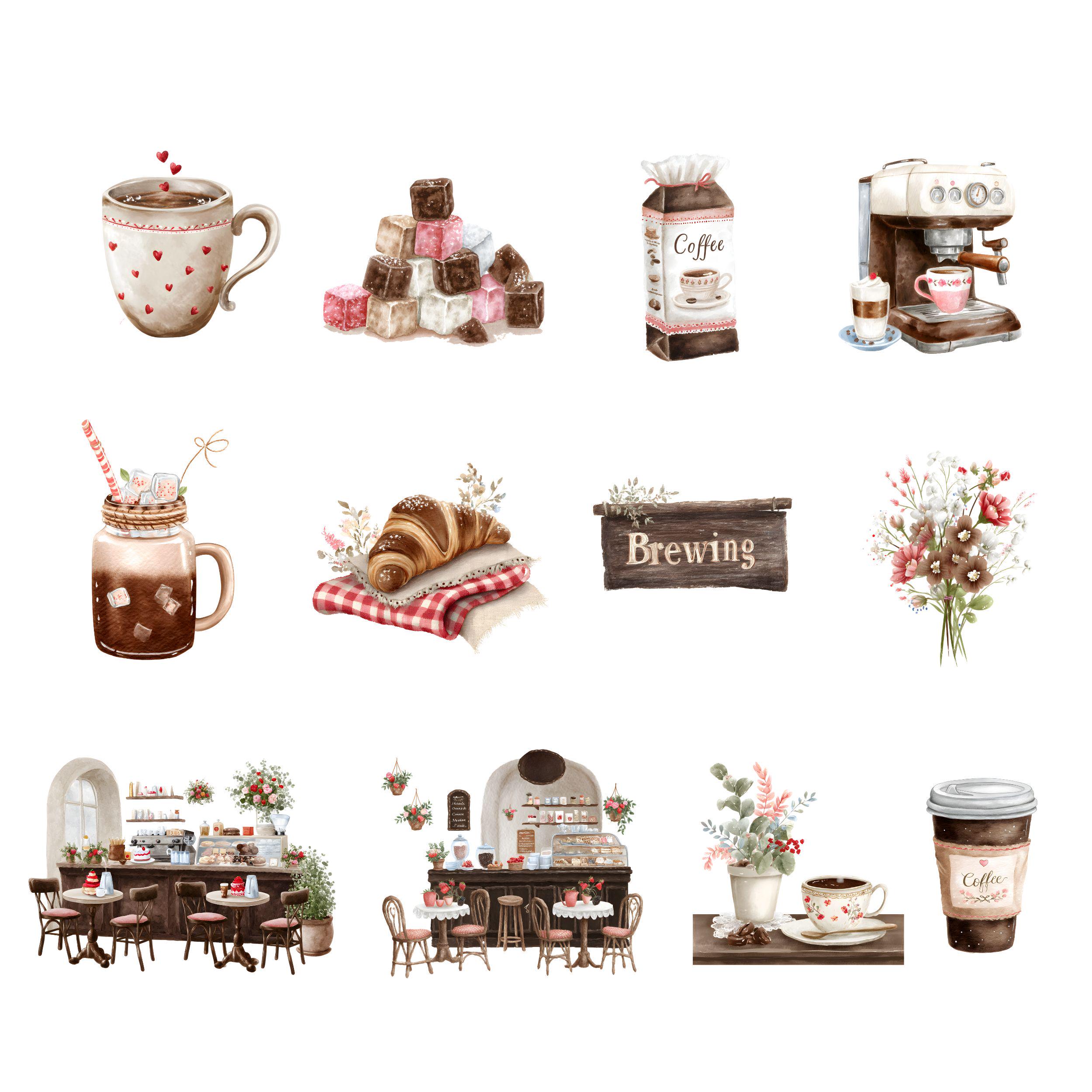 Cozy Coffee Time Clipart Bundle, Coffee Lover Aesthetic, Transparent ...