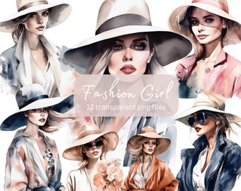 Mode Mädchen Aquarell Clipart Bundle, transparentes PNG, digitaler Download, Card Making Frau, Lady Boss Clipart Illustration, kommerzielle Nutzung