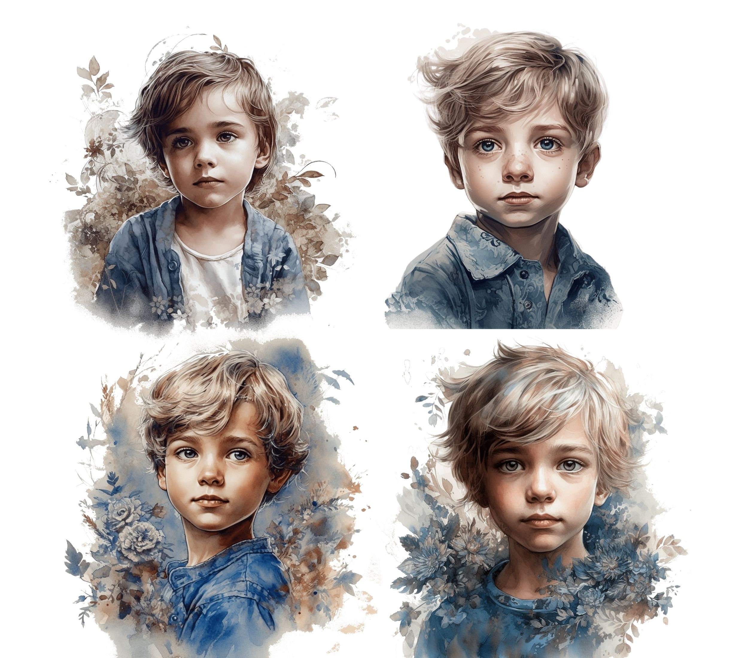 Little Boy Watercolor Clipart Bundle, Transparent PNG, Digital Download ...