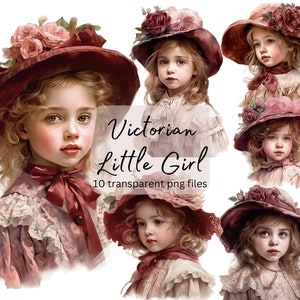 Viktorianisches Vintage kleines Mädchen Aquarell Clipart Bundle, transparentes PNG, digitaler Download, Card Making Scrapbook Junk Journal kommerzielle Nutzung