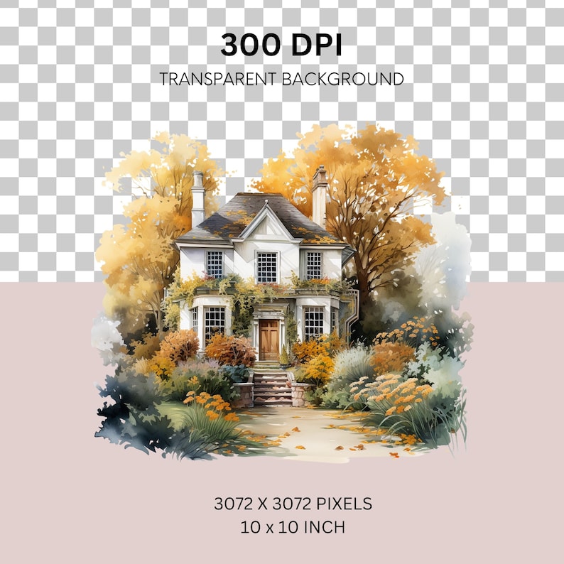 Fall Country House Watercolor Clipart Bundle, Transparent PNG ...