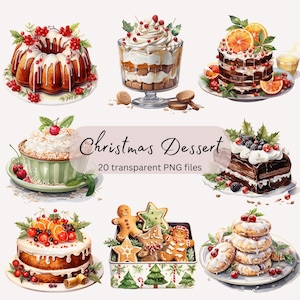 Christmas Dessert Clipart Watercolor Bundle, Transparent PNG, Holiday Food Cake, Digital Download, Card Making Scrapbooking, Commercial Use