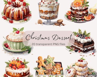 Kerst dessert clipart aquarel bundel, transparante PNG, vakantie voedsel taart, digitale download, kaart maken scrapbooking, commercieel gebruik
