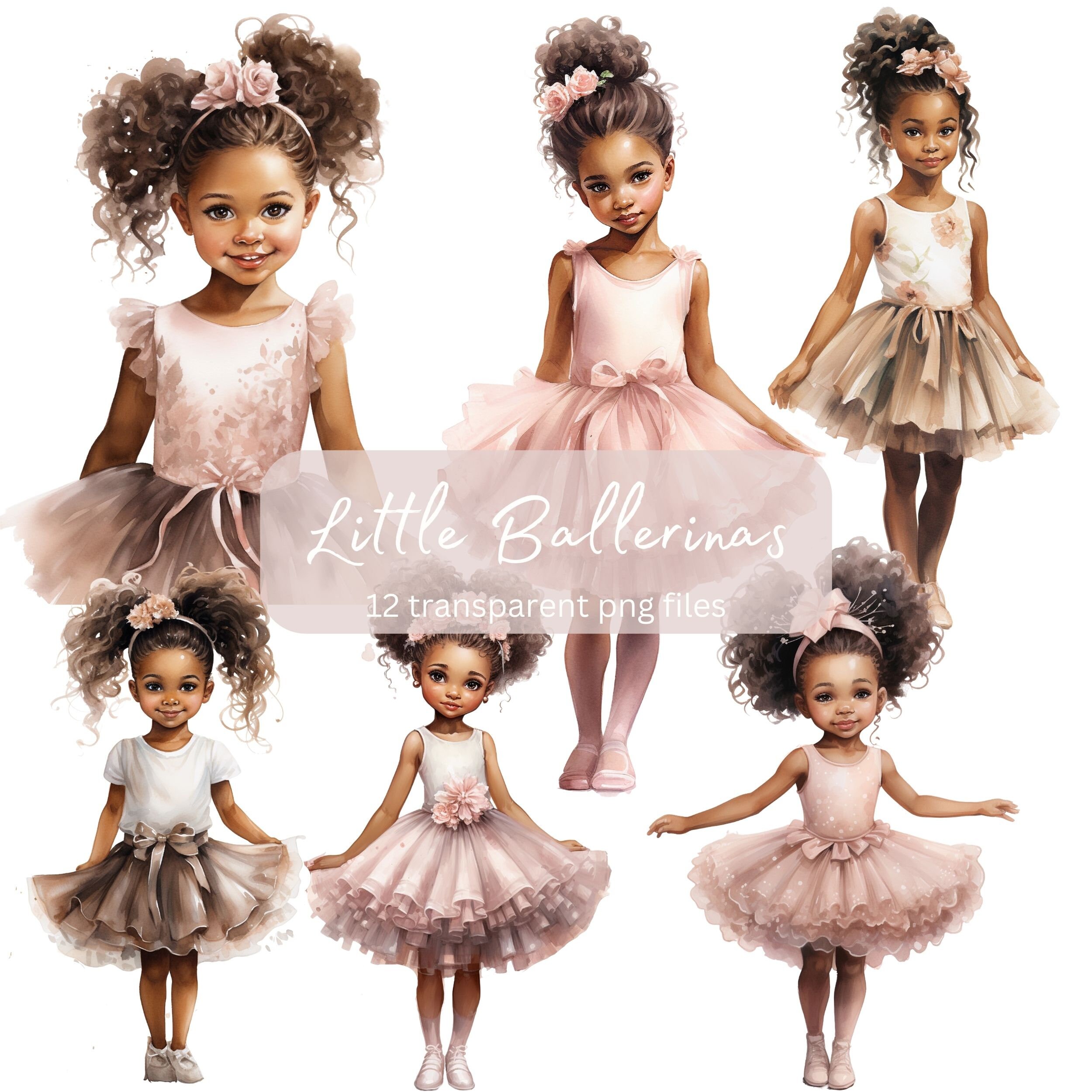 Little Ballerina Watercolor Clipart Bundle, Transparent PNG, Cute Girls ...