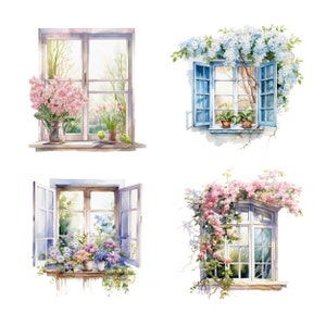 Spring Floral Window Watercolor Clipart Bundle, Transparent PNG ...