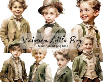 Viktorianische Vintage kleiner Junge Aquarell Clipart Bundle, transparentes PNG, digitaler Download, Card Making Scrapbook Junk Journal kommerzielle Nutzung