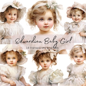 Vintage Baby Girl Watercolor Clipart Bundle, PNG trasparente, Download digitale, Cute Baby, Card Making Scrapbook Junk Journal, Uso commerciale