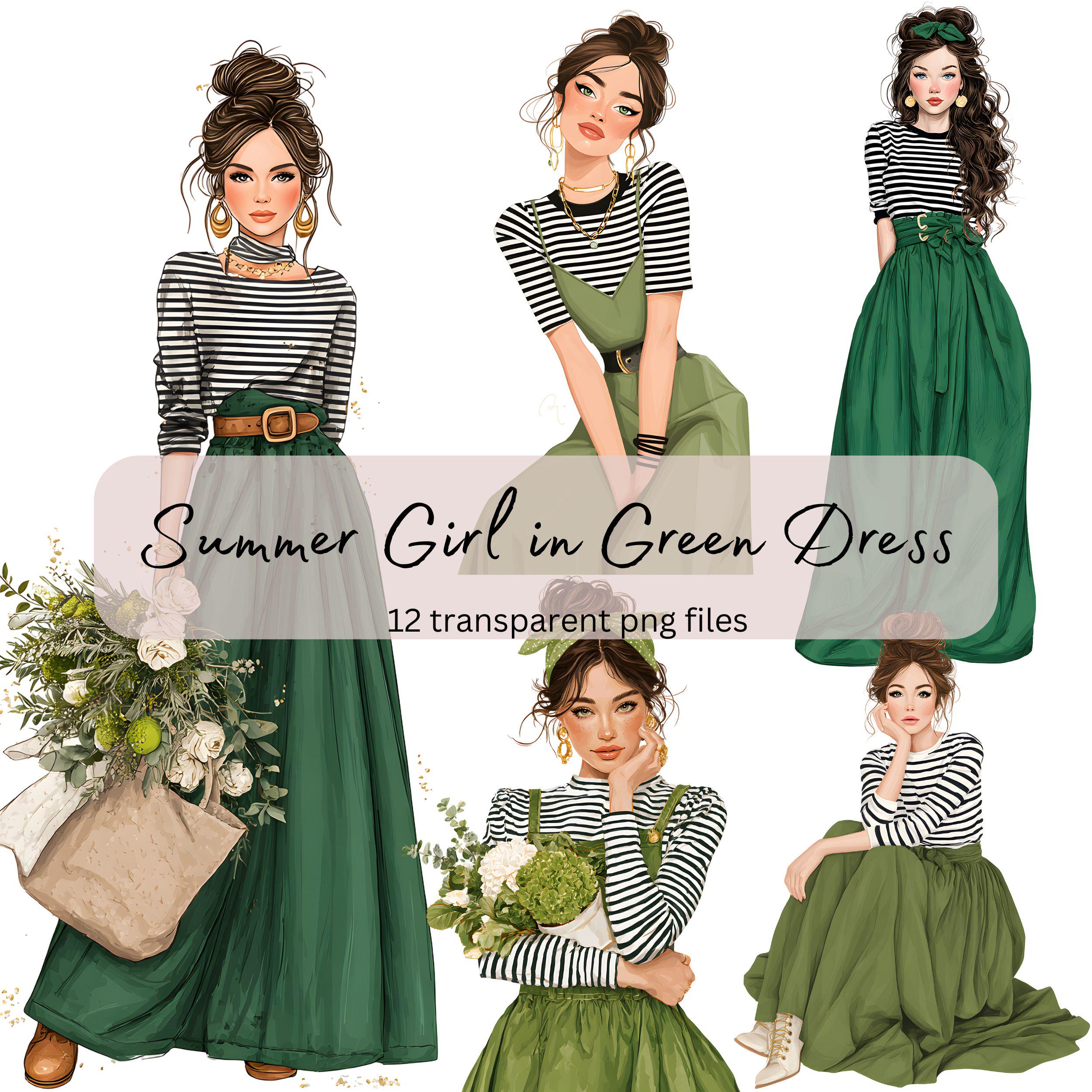 Green Dress Drawing - Etsy