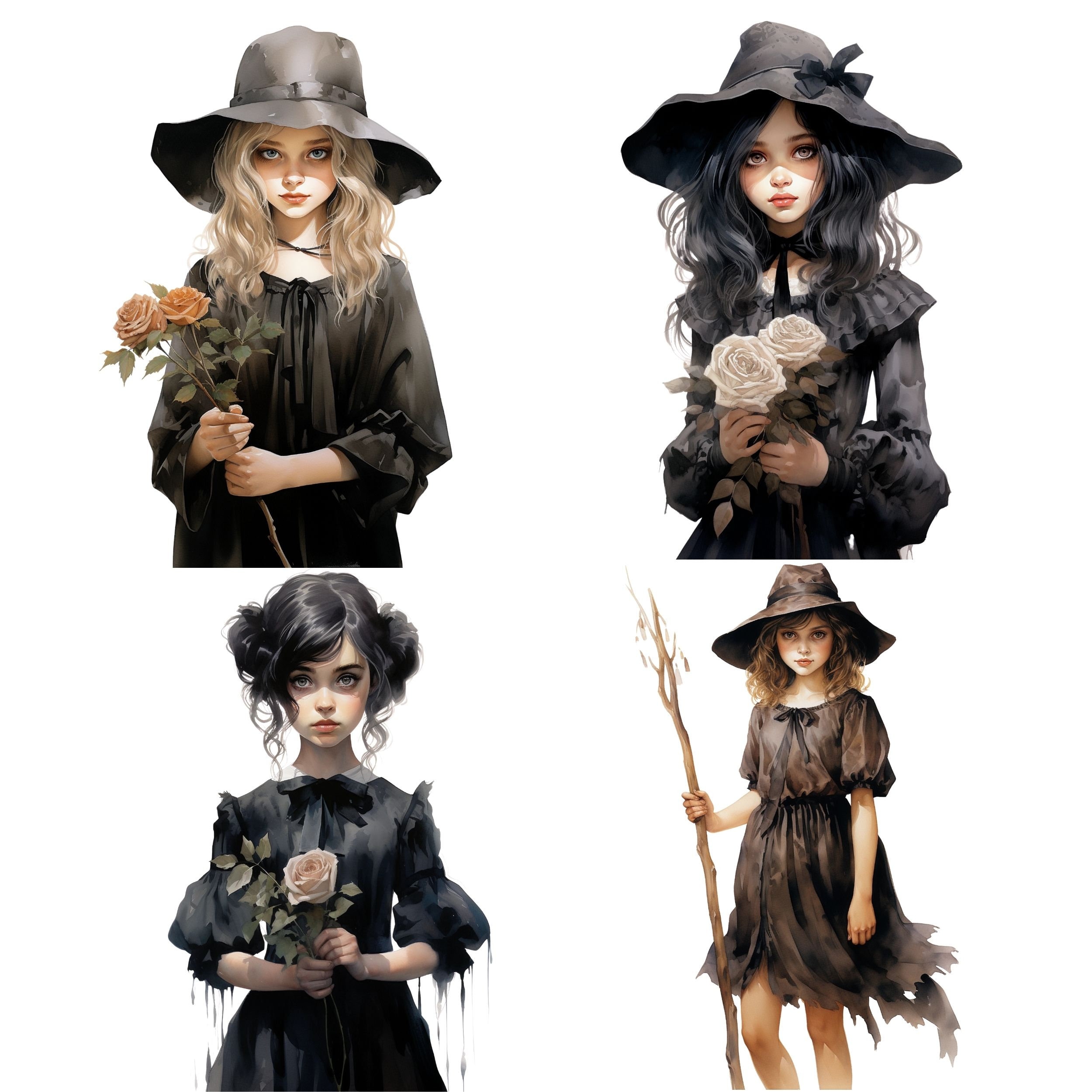 Witch Watercolor Clipart Bundle, Transparent PNG, Digital Download ...