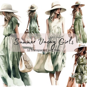 Sommer Vacay Mädchen Aquarell Clipart, transparentes PNG, digitaler Download, Karte machen schwarze Mädchen Mode Clipart Illustration, kommerzielle Nutzung