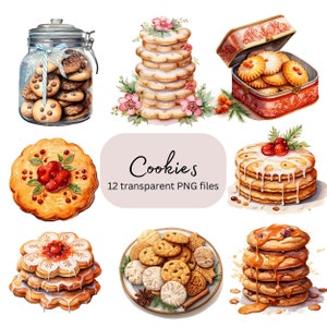 Cookies aquarel clipart bundel, transparante PNG, digitale download, dessert eten keuken clipart, kaart maken, ongewenste Journal, commercieel gebruik