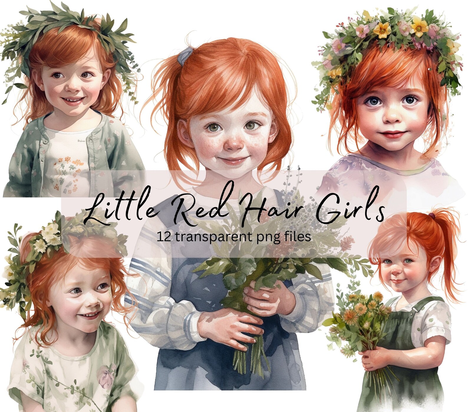 Little Red Hair Girls Watercolor Clipart Transparent PNG Etsy