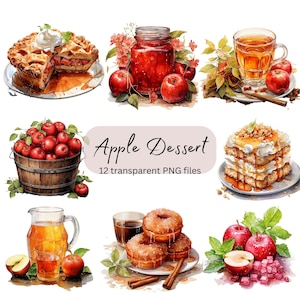 Pacote de clipart de aquarela de sobremesa de maçã, PNG transparente, download digital, clipart de comida em aquarela, criação de cartão, lixo eletrônico, uso comercial