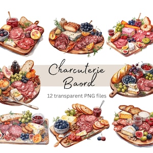 Franse Charcuterie Board Clipart, Transparante PNG, Digitale Download, Aquarel Voedsel Clipart, Kaarten maken, Junk Journal scrapbooking