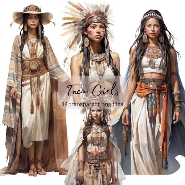 Ancient Inca Girls Clipart, transparent PNG, Pretty Girls Clipart, Fantasy illustration, Paper craft, Junk Journal Scrapbooking, Card Making