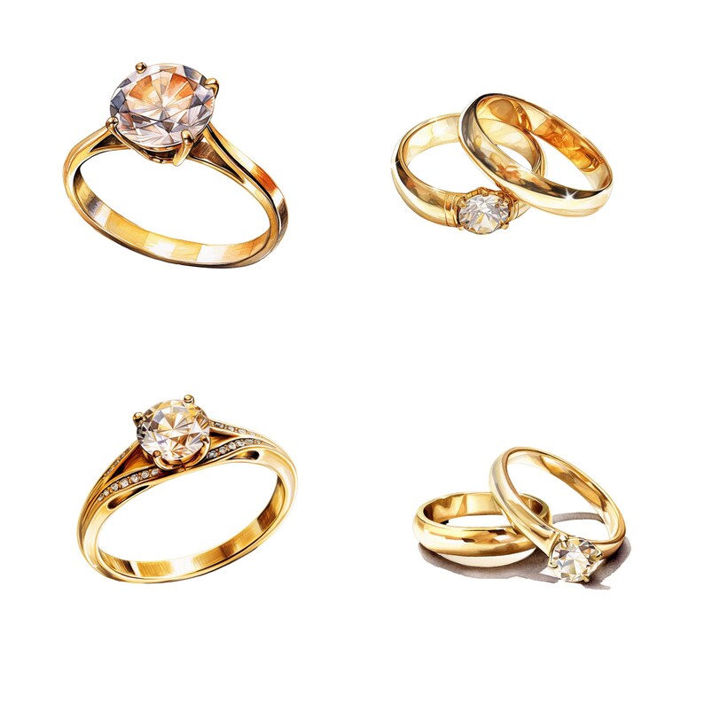 Wedding Engagement Rings Clipart Bundle Watercolor, Transparent PNG ...