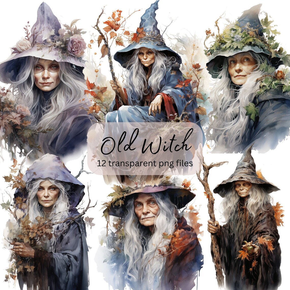 Witch Watercolor Clipart Bundle, Transparent PNG, Digital Download ...