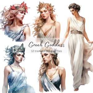 Greek Goddess Watercolor Clipart Bundle, transparent PNG, Pretty Girls Clipart, Fantasy illustration, Paper craft, Junk Journal Scrapbooking