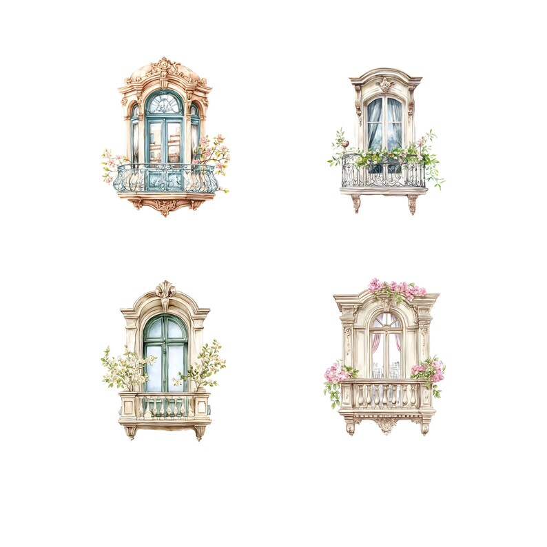 Spring Floral Window Watercolor Clipart Bundle, Transparent PNG ...