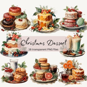 Christmas Dessert Clipart Watercolor Bundle, Transparent PNG, Holiday Food Cake, Digital Download, Card Making Scrapbooking, Commercial Use