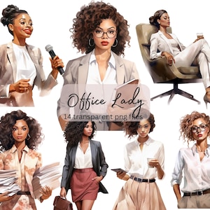 Office Lady Watercolor Clipart Bundle, PNG trasparente, Download digitale, Card Making Woman, Lady boss clipart Illustration, Uso commerciale