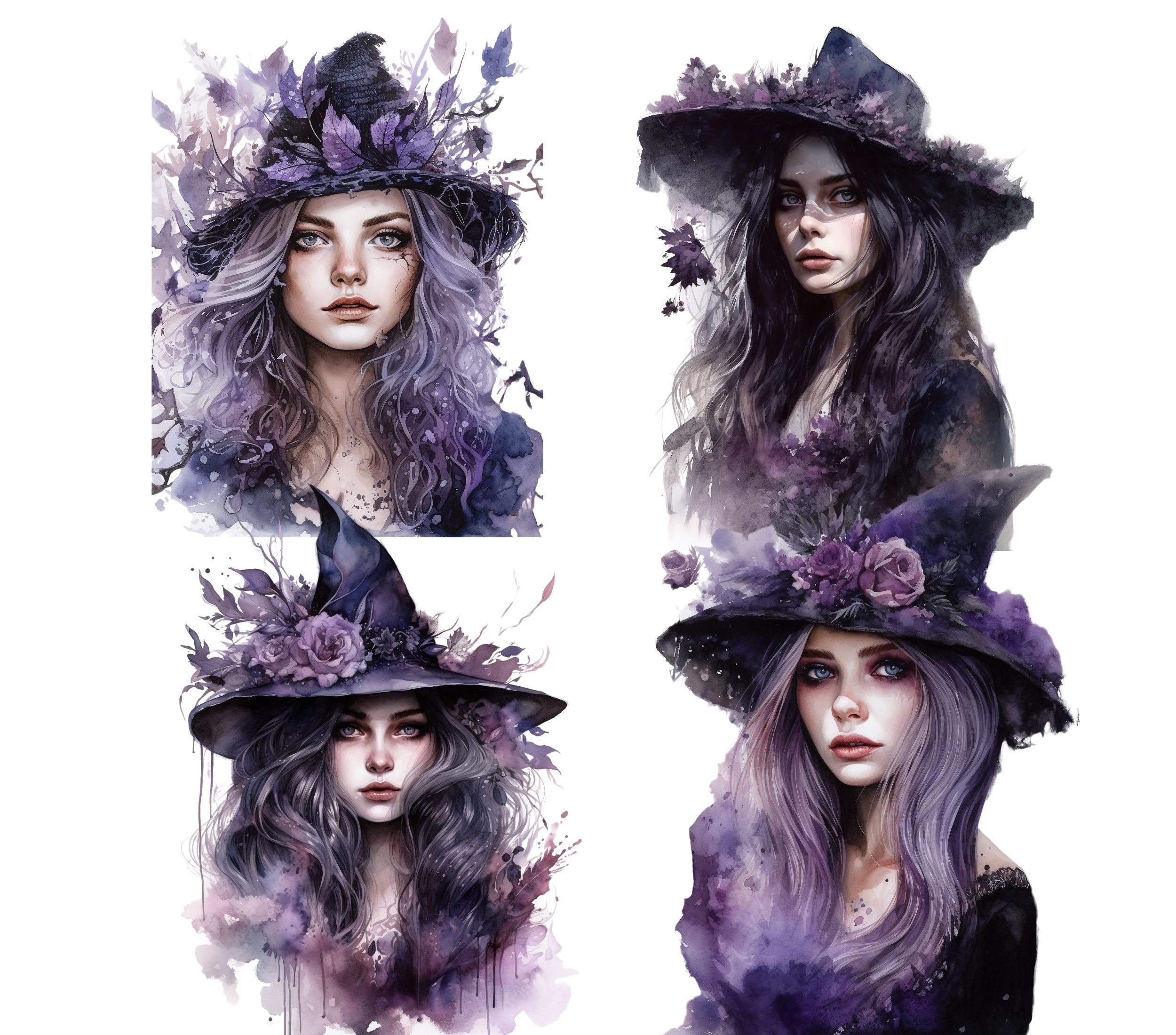 Witch Watercolor Clipart Bundle, Transparent PNG, Digital Download ...