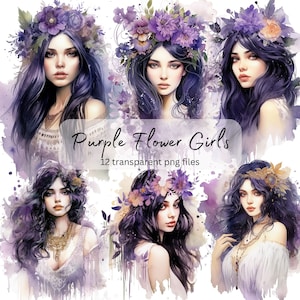 Pretty Girl aquarel clipart bundel, transparante PNG, digitale download, kaart maken, vrouw clipart, mode illustratie, commercieel gebruik