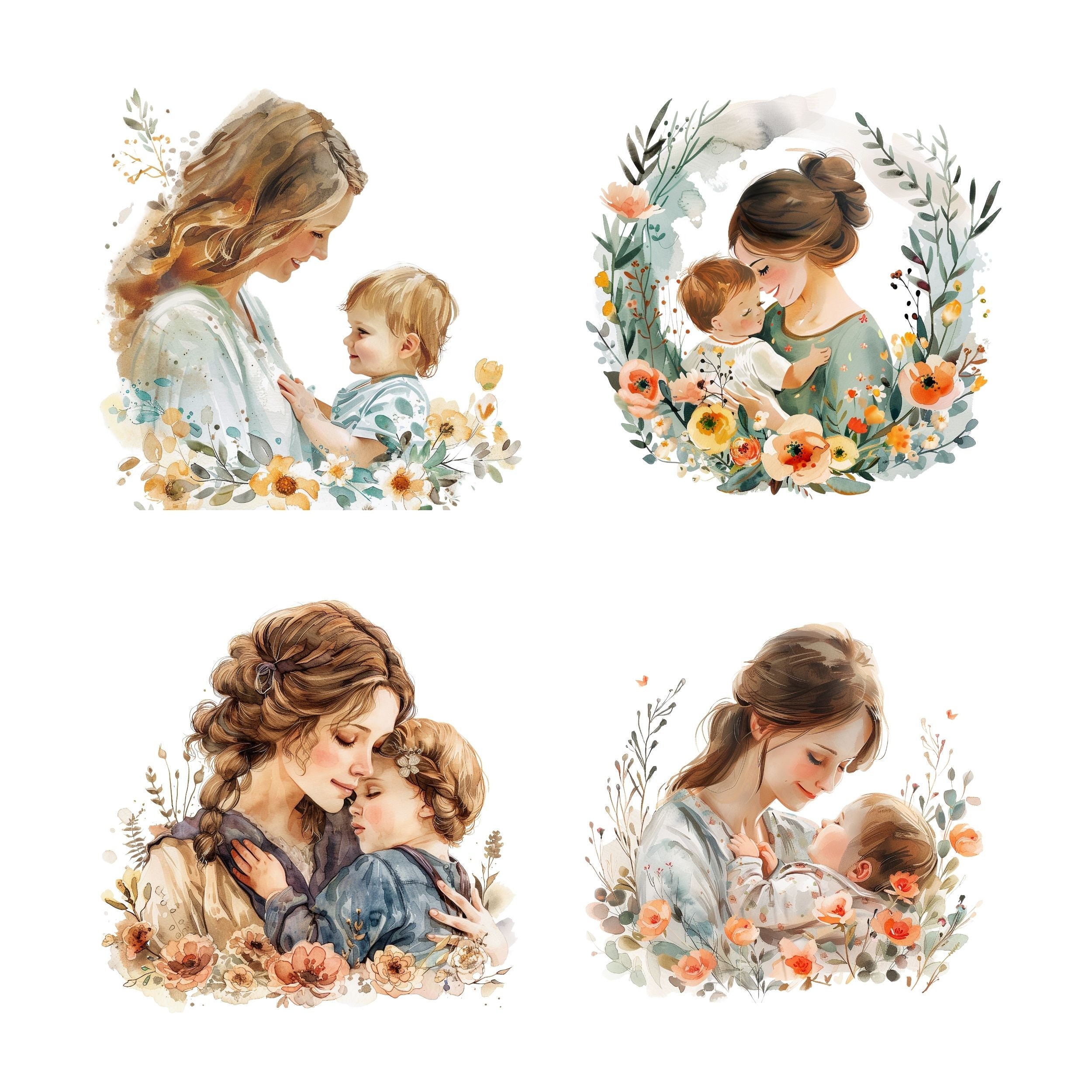 Mom and Baby Watercolor Clipart Bundle, Transparent PNG, Digital ...