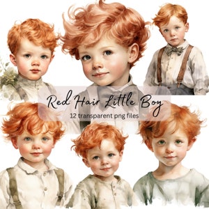 Rood haar kleine jongens aquarel clipart, transparante PNG, digitale download, kaart maken, schattige jongen clipart illustratie, commercieel gebruik