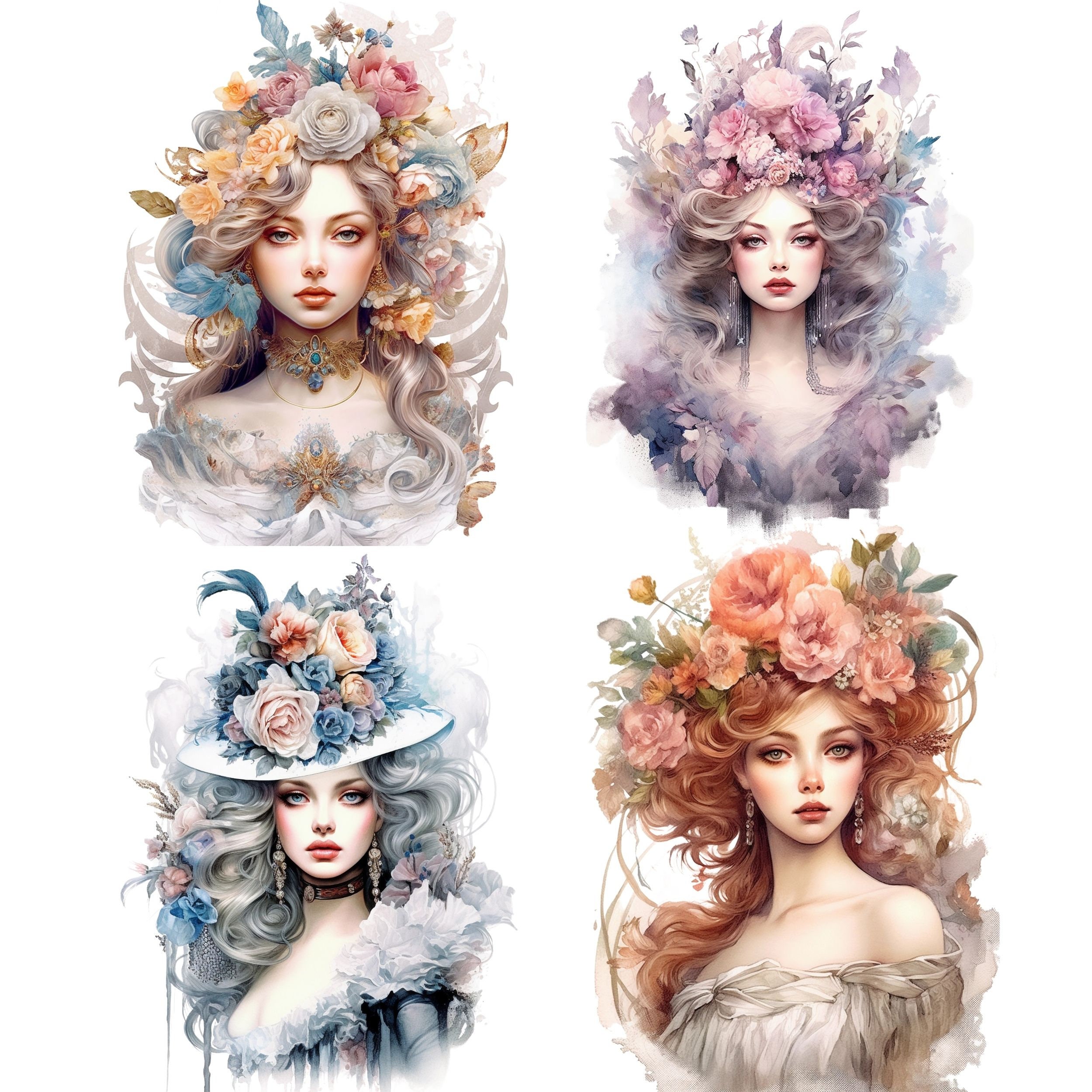 Rococo Flower Girl Watercolor Clipart, Transparent PNG, Princess ...