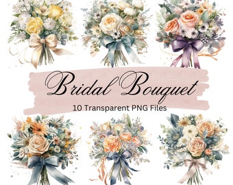 Brautstrauß Aquarell Clipart Bundle, transparentes PNG, digitaler Download, Kartenherstellung, Hochzeit Blumen Junk Journaling, kommerzielle Nutzung