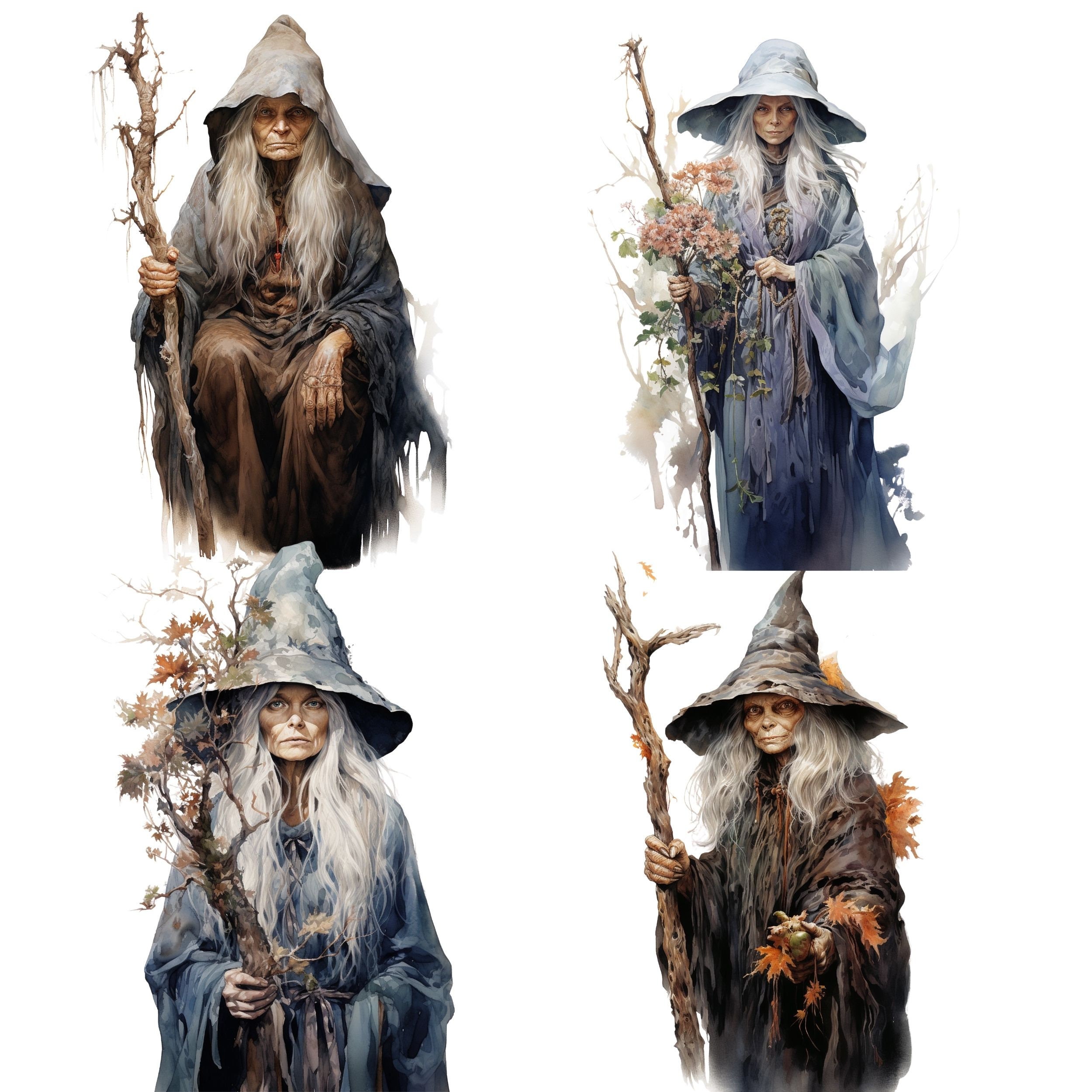 Witch Watercolor Clipart Bundle, Transparent PNG, Digital Download ...