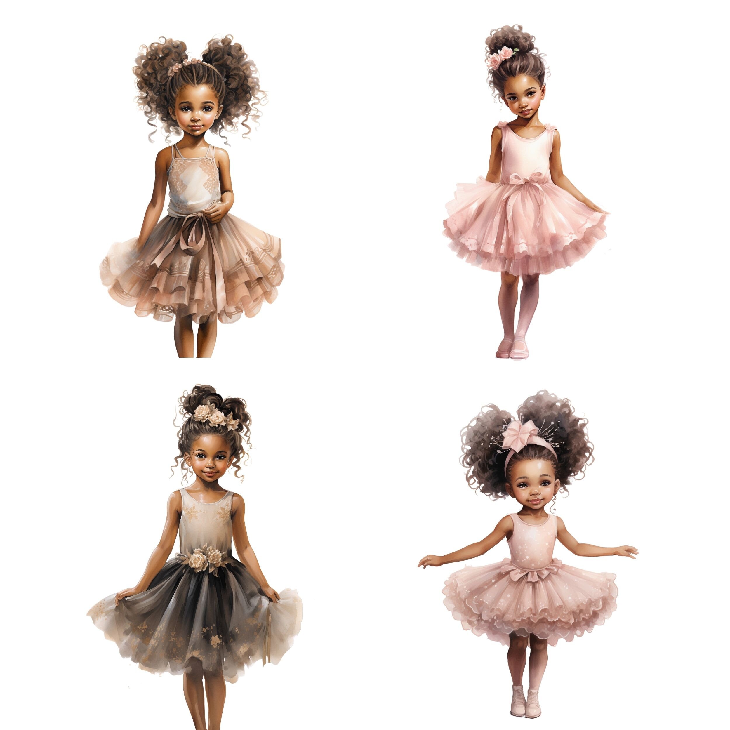 Little Ballerina Watercolor Clipart Bundle, Transparent PNG, Cute Girls ...