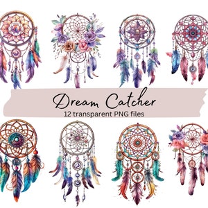 Boho Dreamcatcher Akwarela Clipart Bundle, Przezroczysty PNG, Pobieranie Cyfrowe, Tworzenie Kartek Dekoracji Dziecięcych, Dziennik Śmieciowy, Użytek Komercyjny
