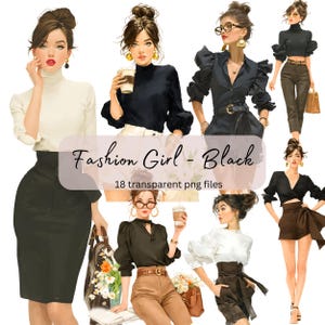 Mode filles élégant noir Clipart, PNG Transparent, téléchargement numérique, fabrication de cartes belle femme Lady, Illustration modèle, Lady Boss