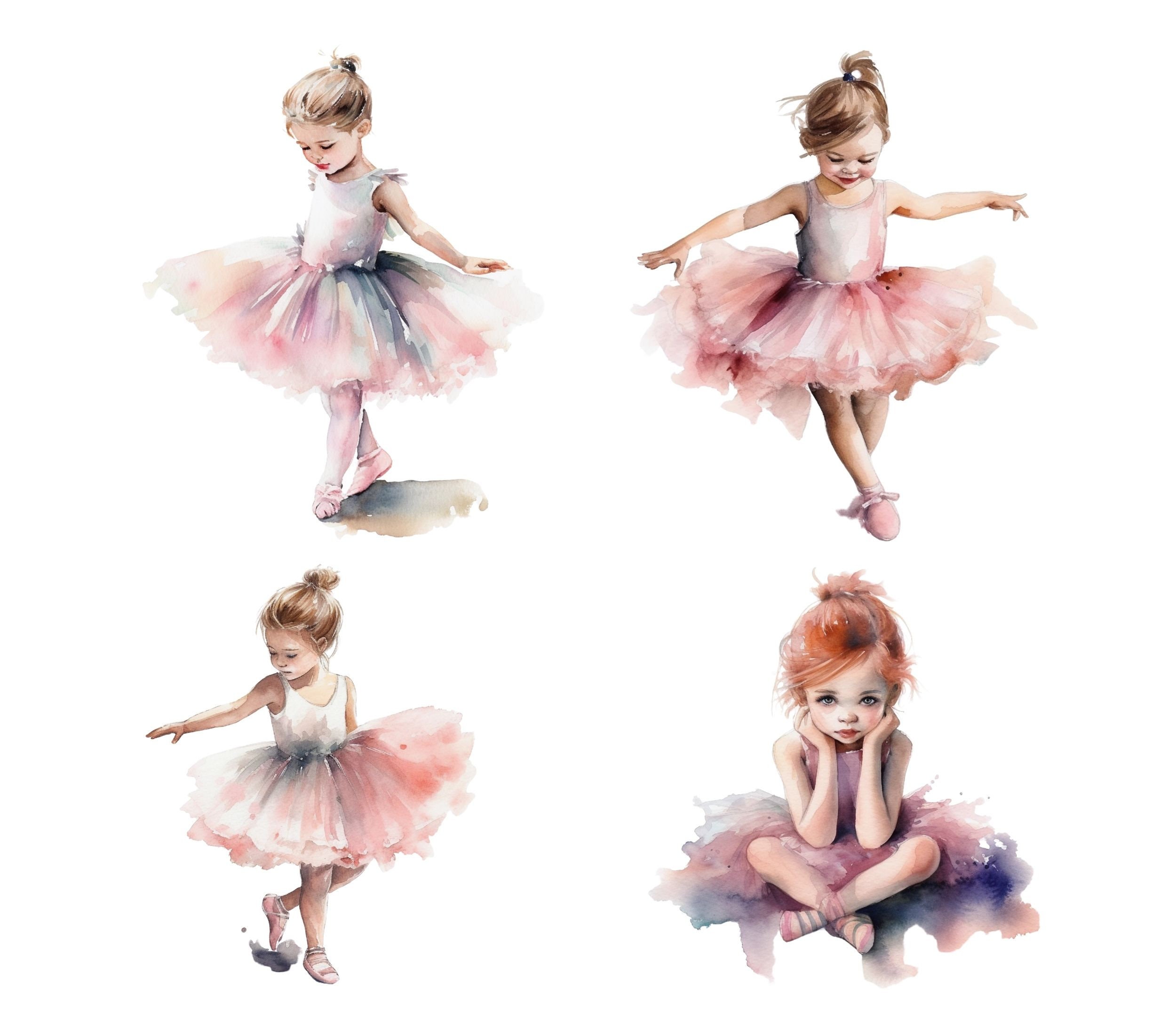 Little Ballerina Watercolor Clipart Bundle, Transparent PNG, Cute Girls ...