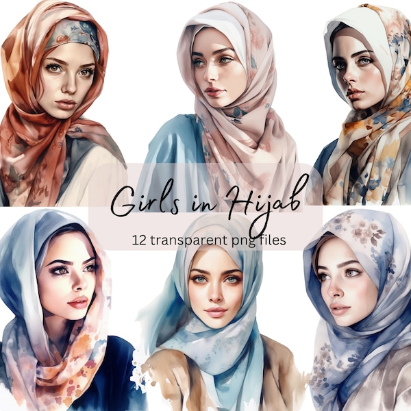 Hijab Girls Clipart Bundle, Transparent PNG, Muslim Girl Fashion Clipart,Digital Download, Card Making Scrapbook Junk Journal Commercial Use