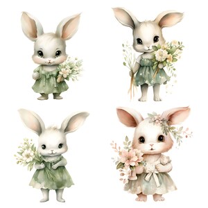 Spring Bunny Watercolor Clipart Bundle, Transparent PNG, Digital ...