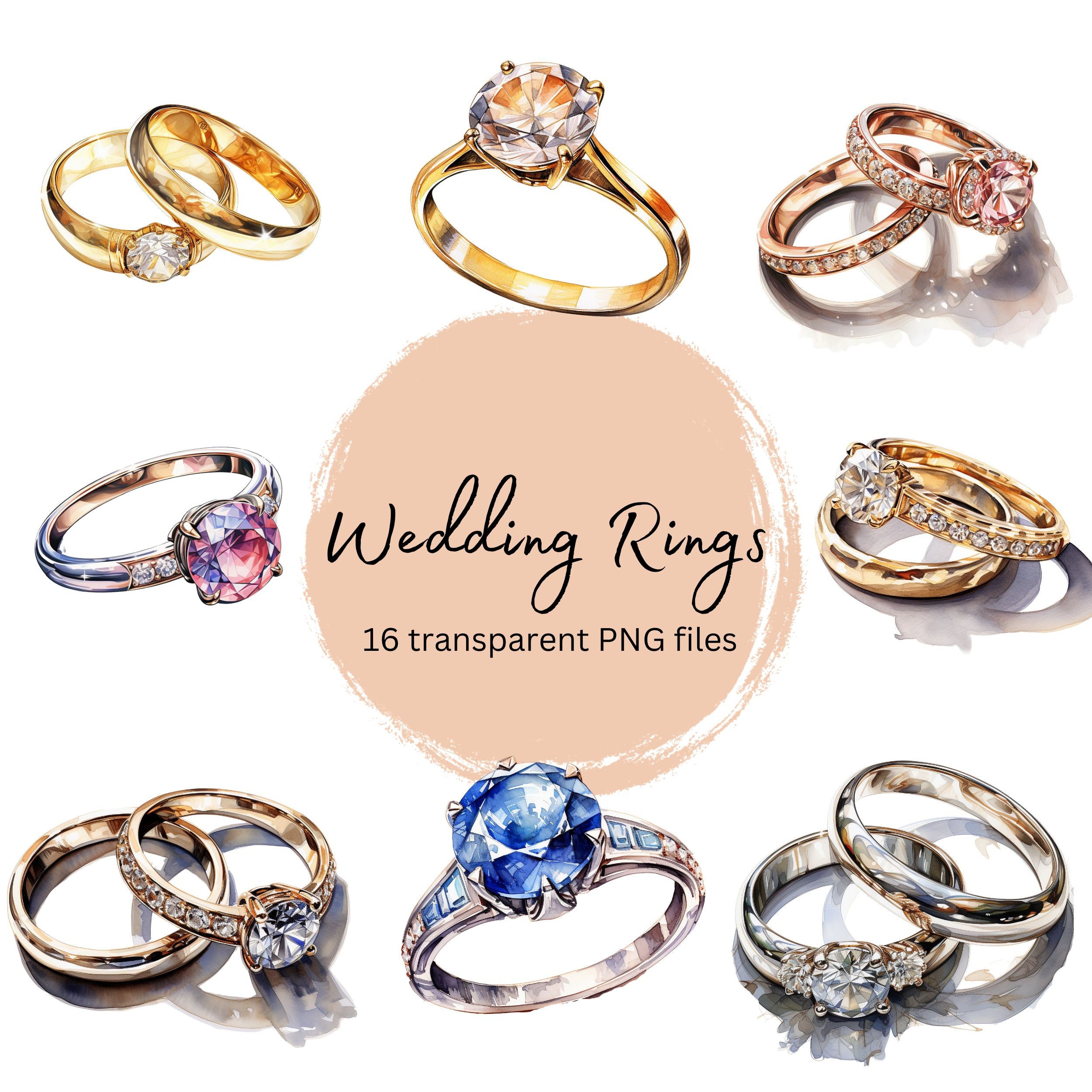 Wedding Engagement Rings Clipart Bundle Watercolor, Transparent PNG ...