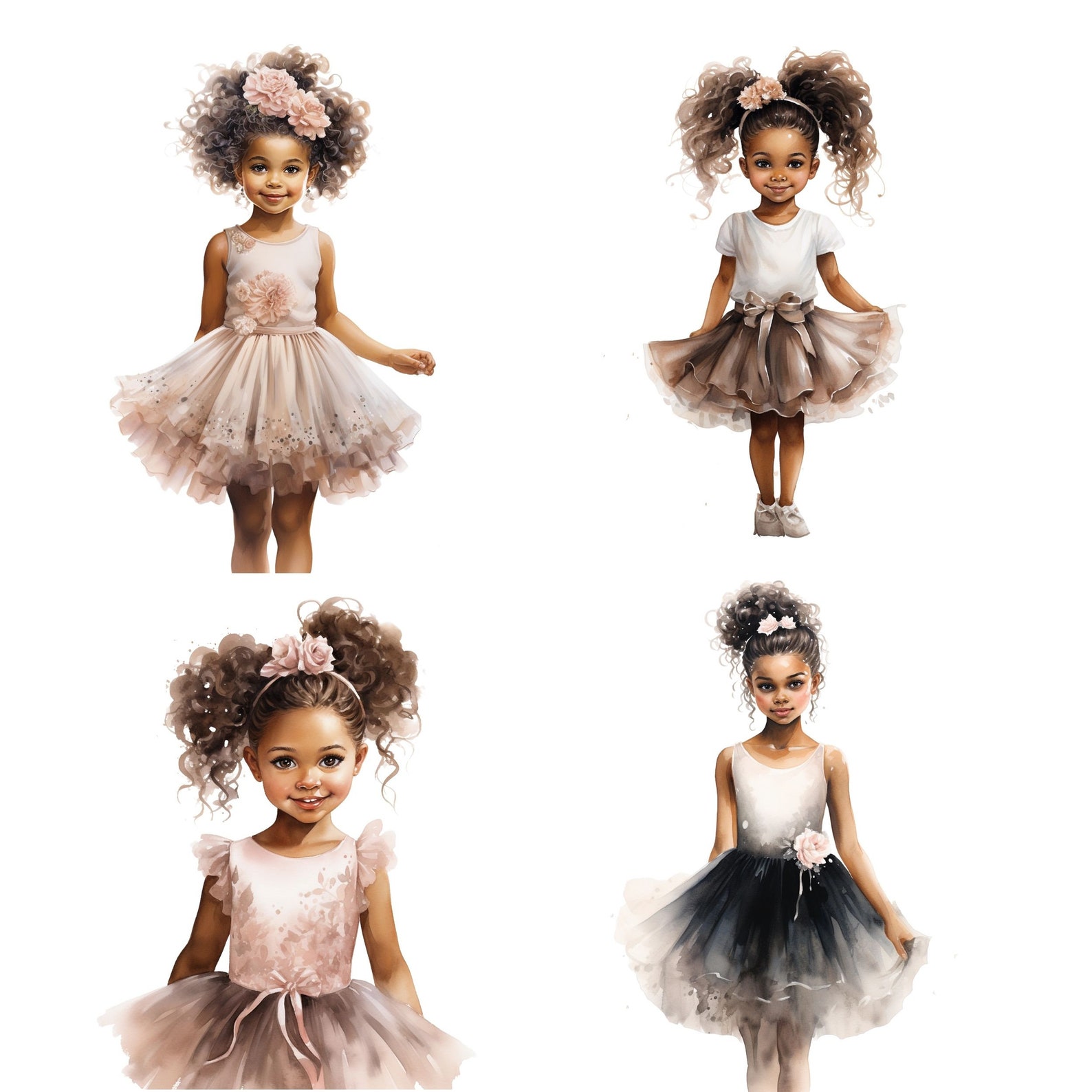 Little Ballerina Watercolor Clipart Bundle, Transparent PNG, Cute Girls ...
