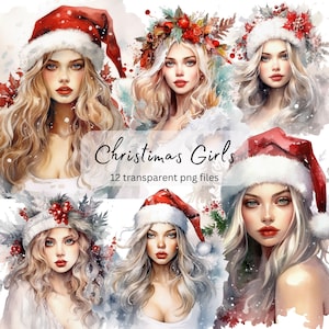 Weihnachten Mädchen Aquarell Clipart Bundle, transparent PNG, hübsche Mädchen Clipart, Sublimation, Papier Handwerk, Junk Journal Scrapbooking Karte