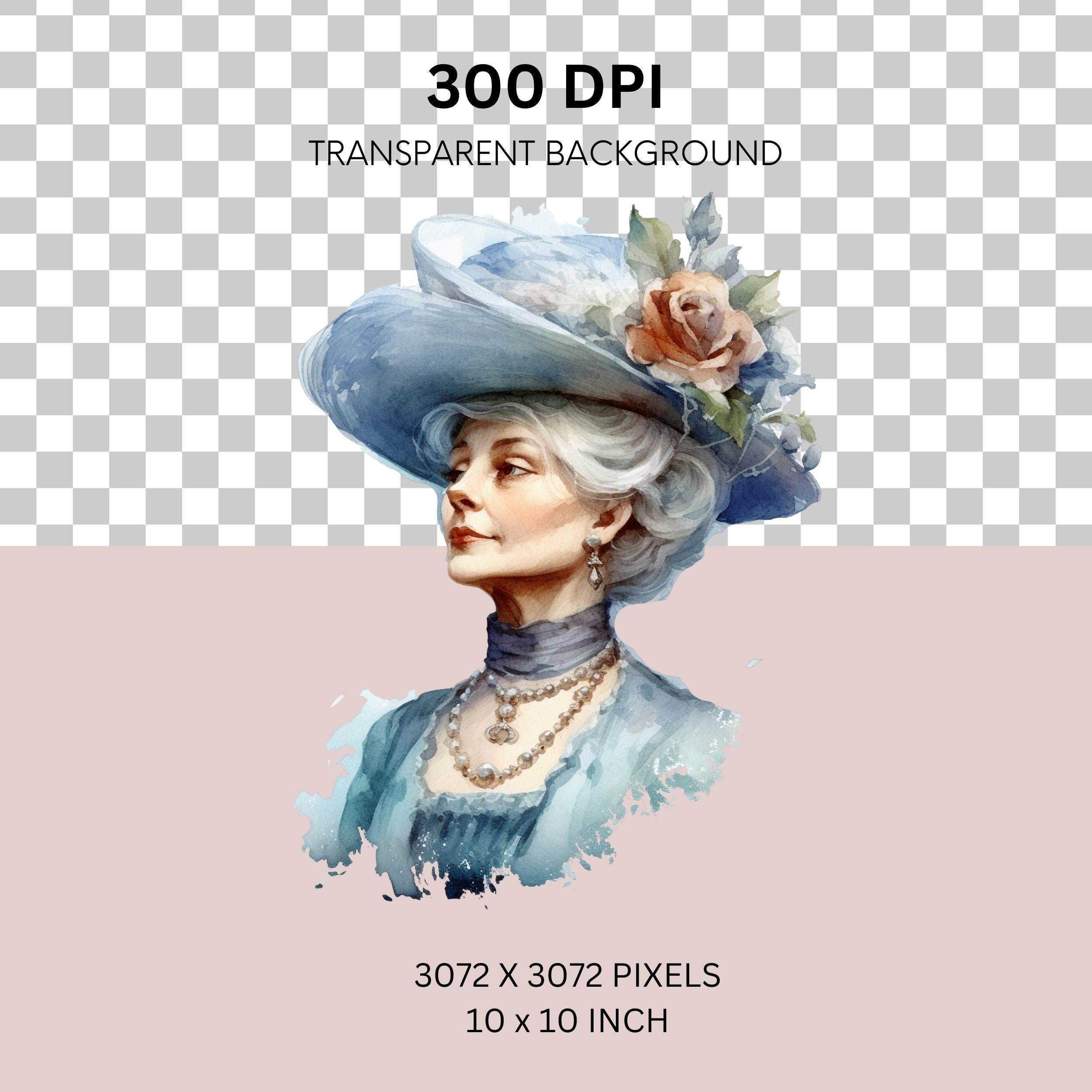 Victorian Elderly Lady Vintage Watercolor Clipart Bundle, Transparent ...