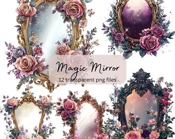 Barock Magie Spiegel Aquarell Clipart Bundle, transparente PNG, digitaler Download, Papierhandwerk, Kartenherstellung, Junk Journaling, kommerzielle Nutzung