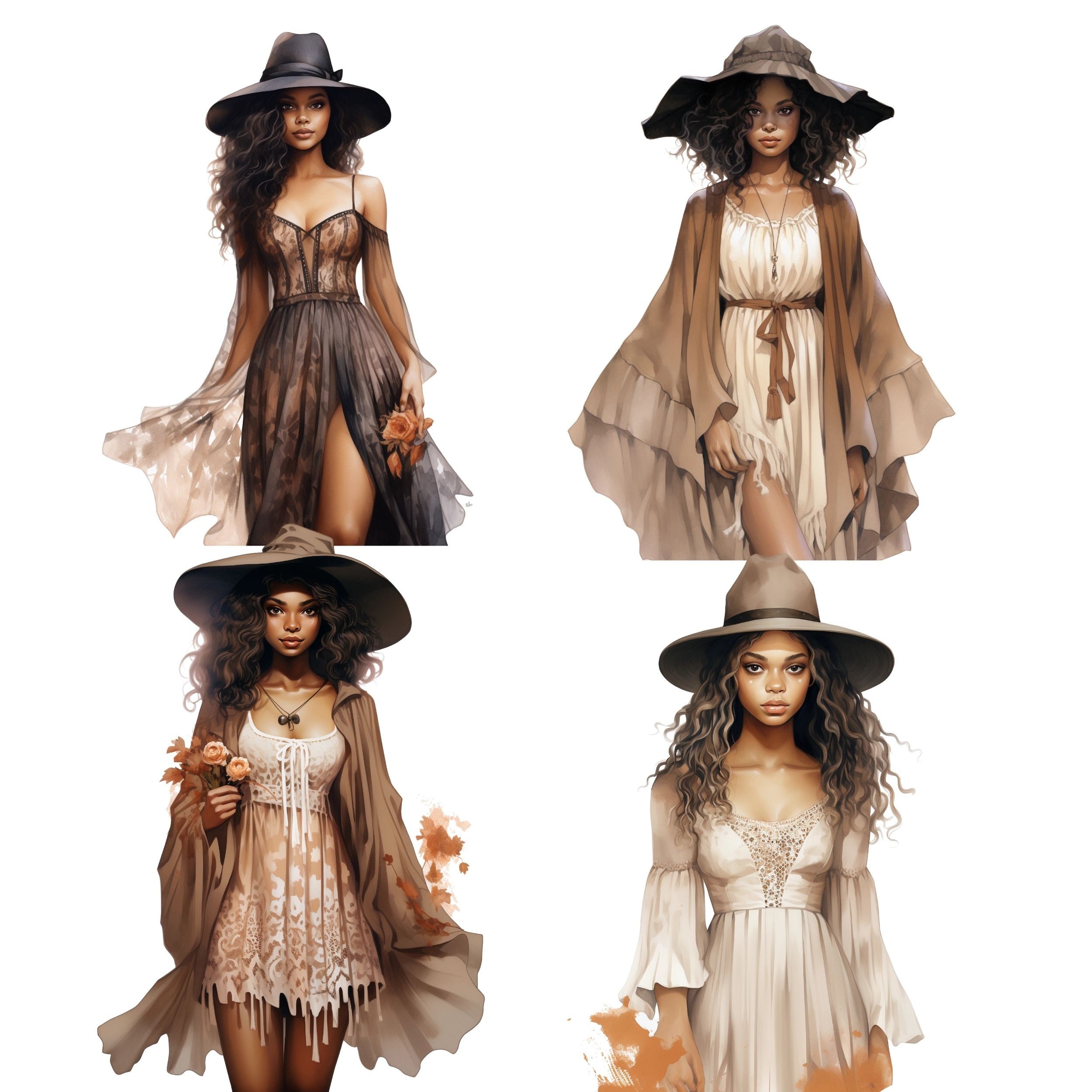 Witch Watercolor Clipart Bundle, Transparent PNG, Digital Download ...