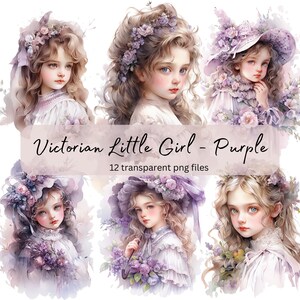 Victorian Vintage Little Girl Watercolor Clipart Bundle, Transparent PNG, Digital Download,Card Making Scrapbook Junk Journal Commercial Use